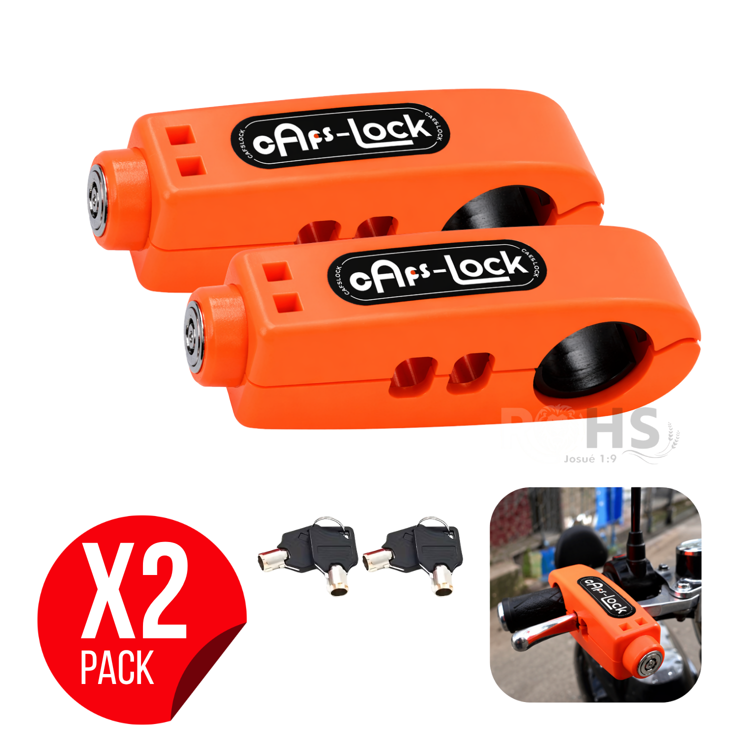 PACK X2 CANDADOS ANTIRROBO PARA ACELERADOR DE MOTO NARANJA - 1