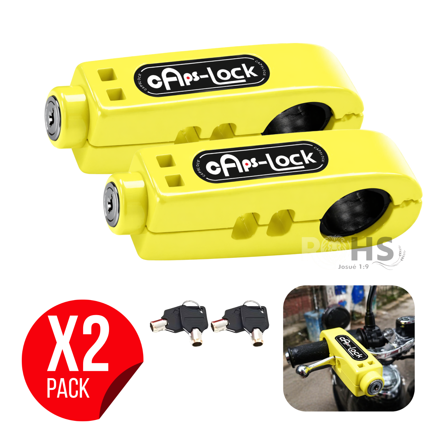 PACK X2 CANDADOS ANTIRROBO PARA ACELERADOR DE MOTO AMARILLO - 1