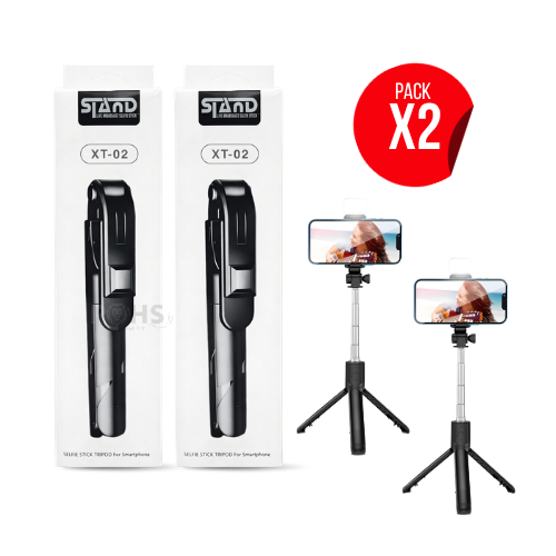 PACK 2 SELFIE STICK TRÍPODE 3 EN 1 XT-02 CON CONTROL REMOTO BLUETOOTH SOPORTE AJUSTABLE PORTÁTIL - 1