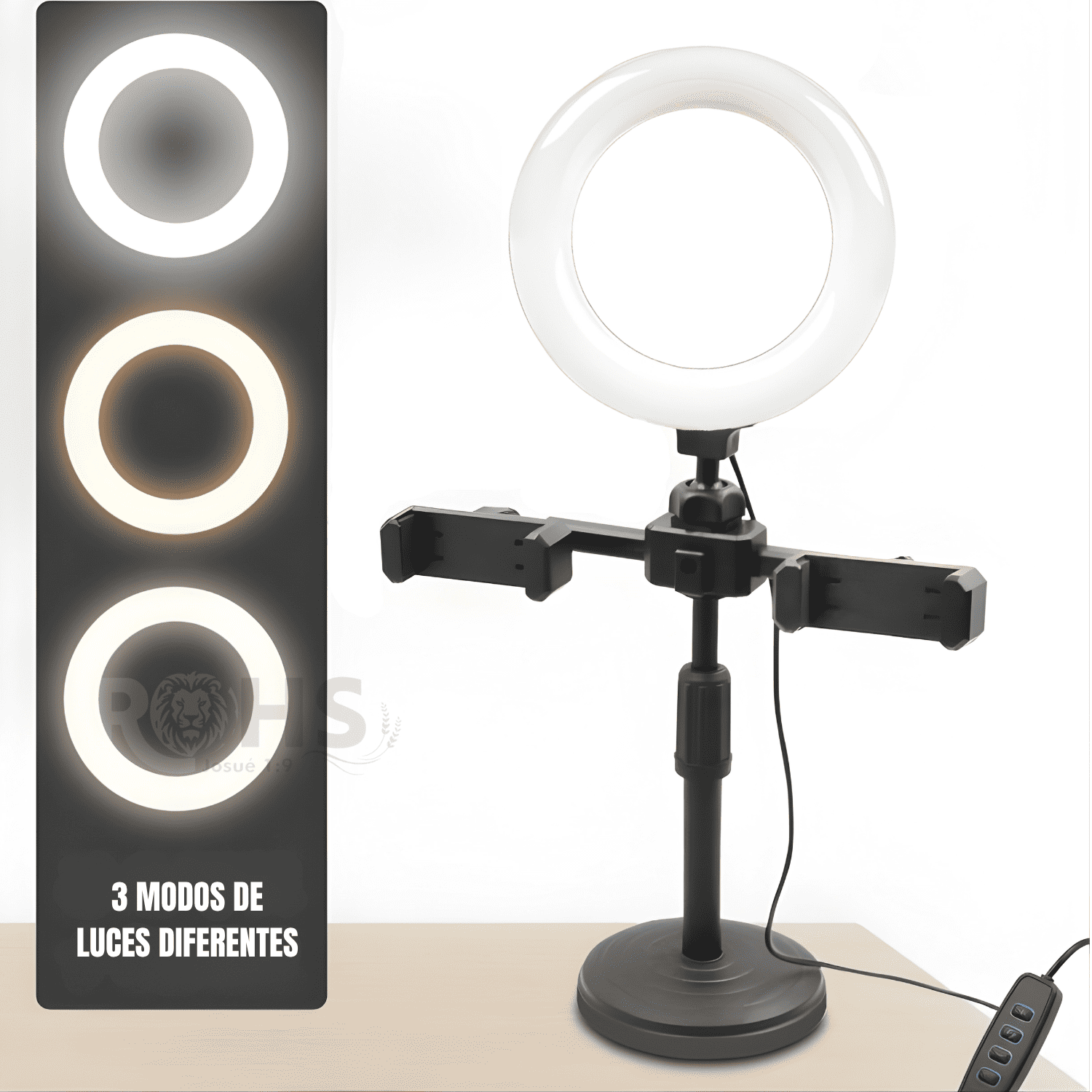 PACK 2 ARO LED CON DOBLE SOPORTE AJUSTABLE PARA CELULAR BASE DE ESCRITORIO ILUMINACIÓN PROFESIONAL - 3