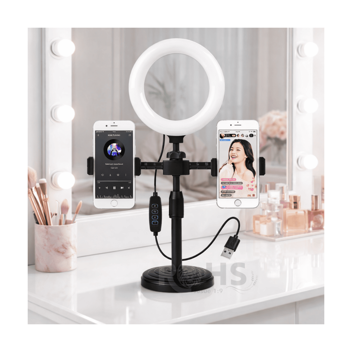 PACK 2 ARO LED CON DOBLE SOPORTE AJUSTABLE PARA CELULAR BASE DE ESCRITORIO ILUMINACIÓN PROFESIONAL - 7