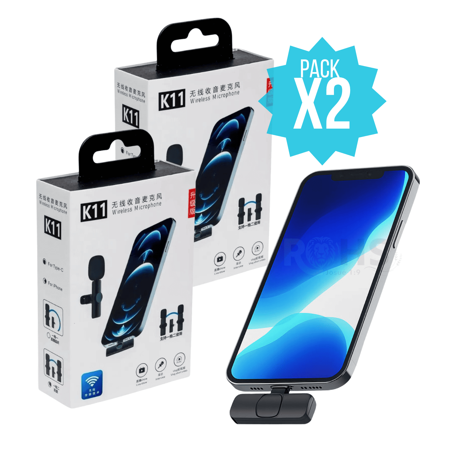 PACK 2 MICRÓFONOS INALÁMBRICO 2 EN 1 PARA IPHONE Y ANDROID K11 - 1