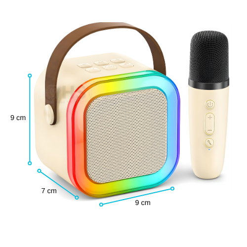 PACK X2 MICRÓFONO DE KARAOKE CON PARLANTE BLUETOOTH PORTÁTIL CON LUCES RGB Y MICRÓFONOS INALÁMBRICOS BEIGE - 2
