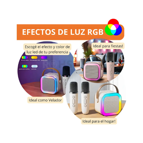 MICRÓFONO DE KARAOKE CON PARLANTE BLUETOOTH PORTÁTIL CON LUCES RGB Y MICRÓFONO INALÁMBRICO ROSADO - 4