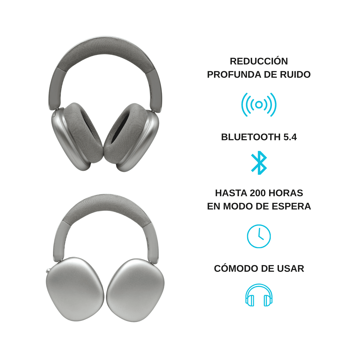 HEADPHONES BLUETOOTH INALÁMBRICOS KIMISO K601 ANC CON CANCELACIÓN DE RUIDO SONIDO PURE BASS BLANCO - 4