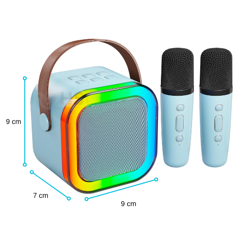 MICRÓFONO DE KARAOKE CON PARLANTE BLUETOOTH PORTÁTIL CON LUCES RGB Y MICRÓFONO INALÁMBRICO CELESTE - 2