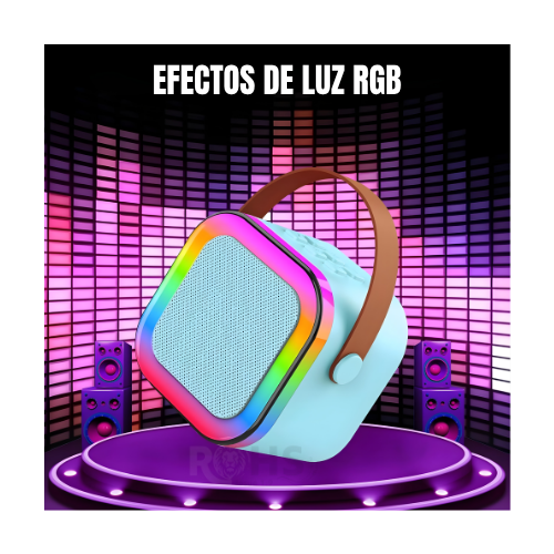 MICRÓFONO DE KARAOKE CON PARLANTE BLUETOOTH PORTÁTIL CON LUCES RGB Y MICRÓFONO INALÁMBRICO CELESTE - 3
