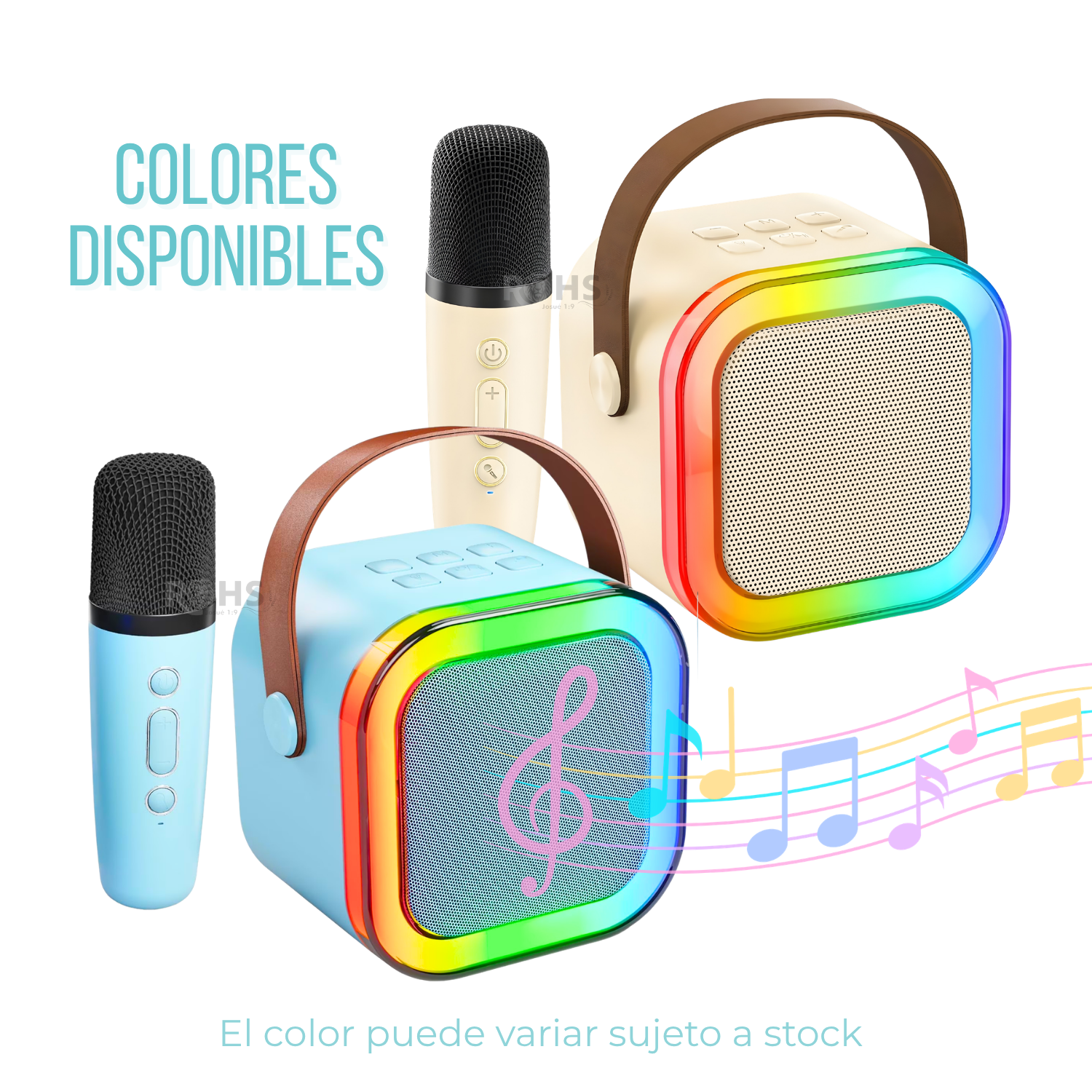 MICRÓFONO DE KARAOKE CON PARLANTE BLUETOOTH PORTÁTIL CON LUCES RGB Y MICRÓFONO INALÁMBRICO CELESTE - 8