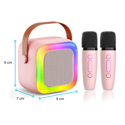 PACK X2 MICRÓFONO DE KARAOKE CON PARLANTE BLUETOOTH PORTÁTIL CON LUCES RGB Y MICRÓFONOS INALÁMBRICOS ROSADO - 2