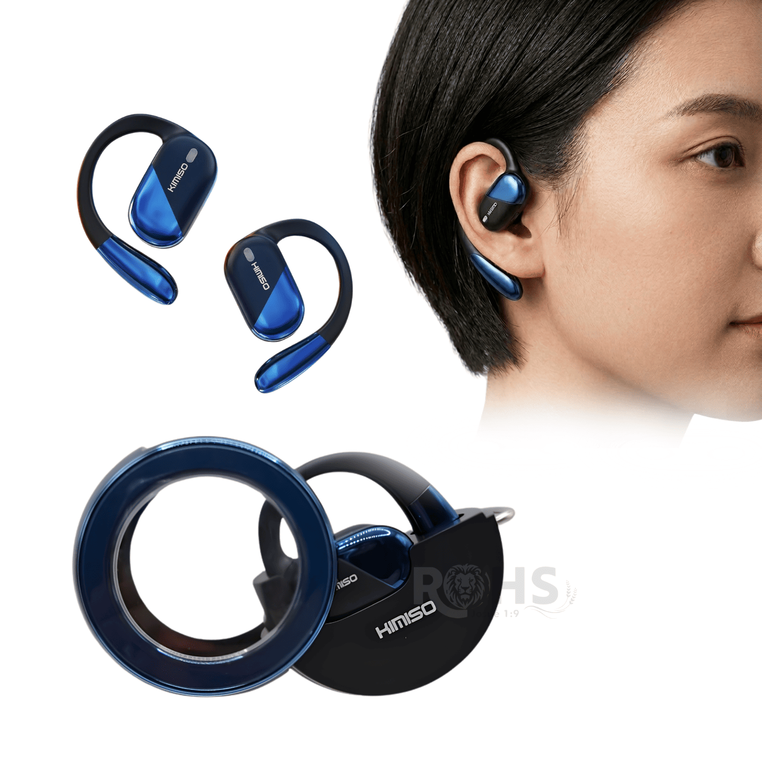 AUDÍFONOS BLUETOOTH INALÁMBRICOS KIMISO KMS-E01 CON ENC Y MICRÓFONO SONIDO ESTÉREO AZUL - 1