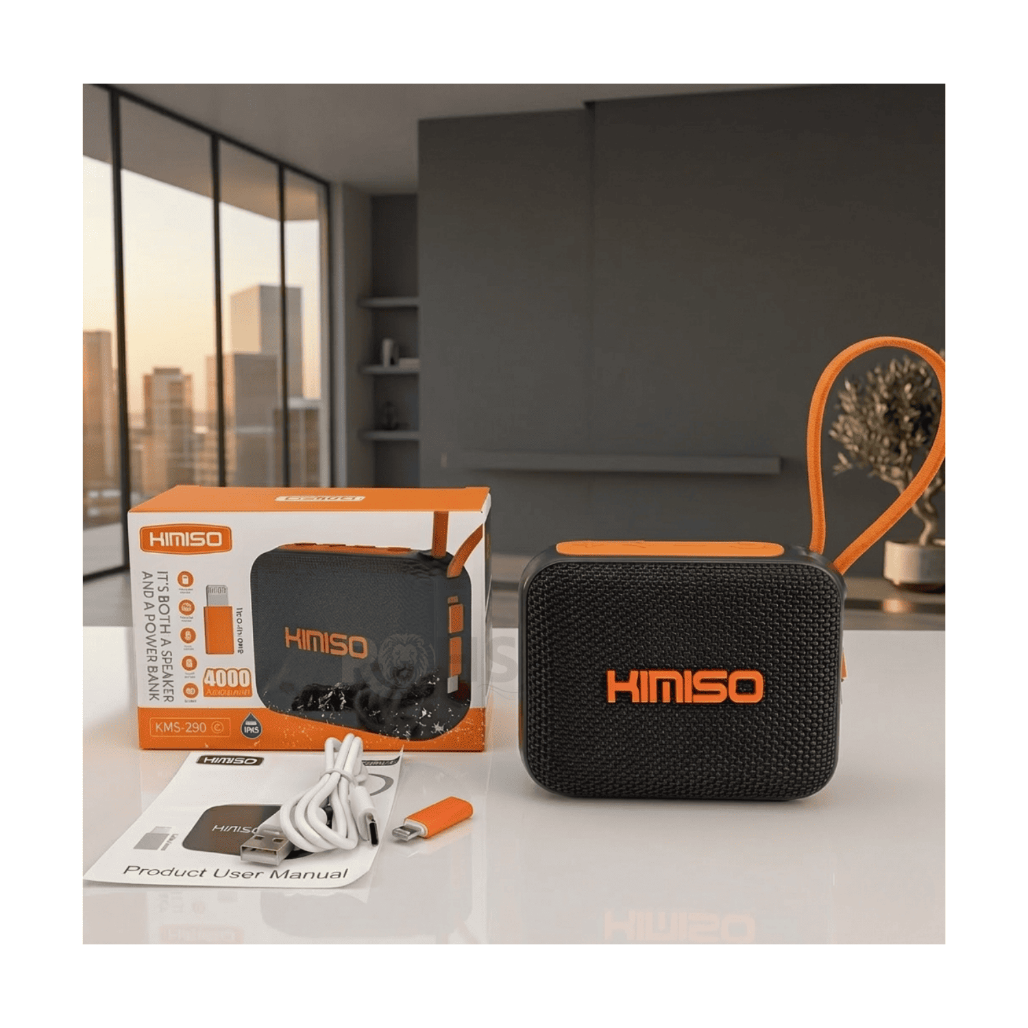 PARLANTE BLUETOOTH PORTÁTIL KIMISO KMS-290 POWER BANK 4000MAH IPX5 RESISTENTE AL AGUA NEGRO - 7