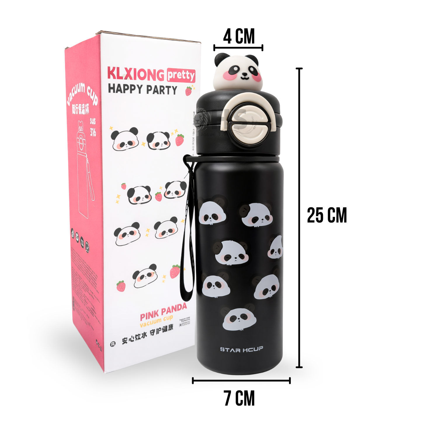 BOTELLA TÉRMICA DE ACERO INOXIDABLE CON SORBETE DISEÑO PANDA NEGRA - 3