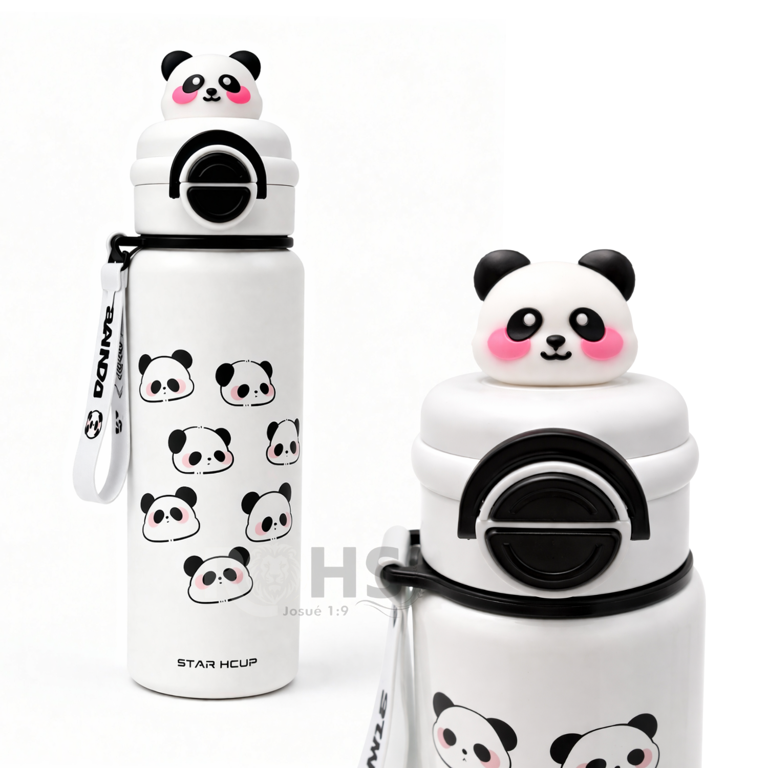BOTELLA TÉRMICA DE ACERO INOXIDABLE CON SORBETE PANDA BLANCA - 2