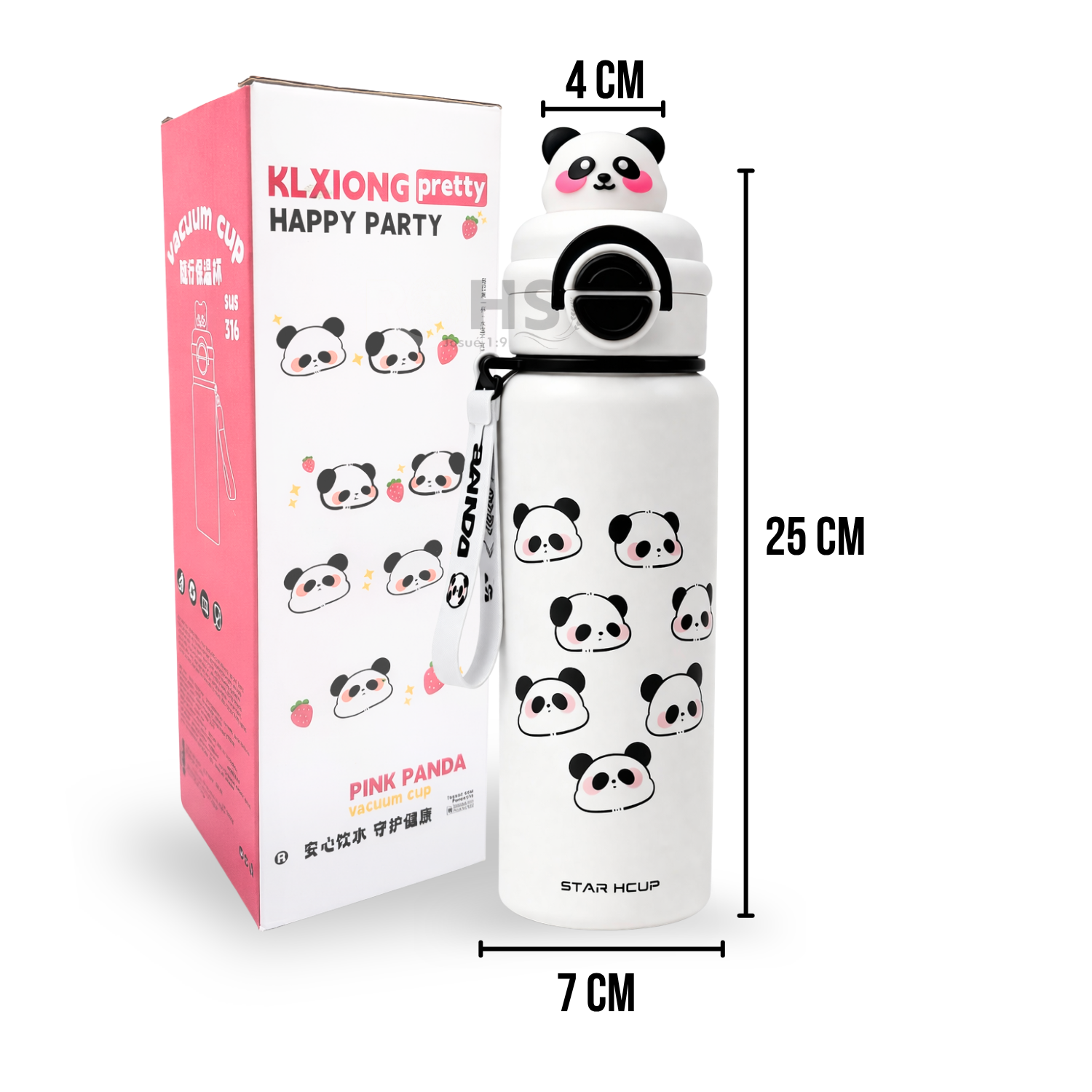 BOTELLA TÉRMICA DE ACERO INOXIDABLE CON SORBETE PANDA BLANCA - 3