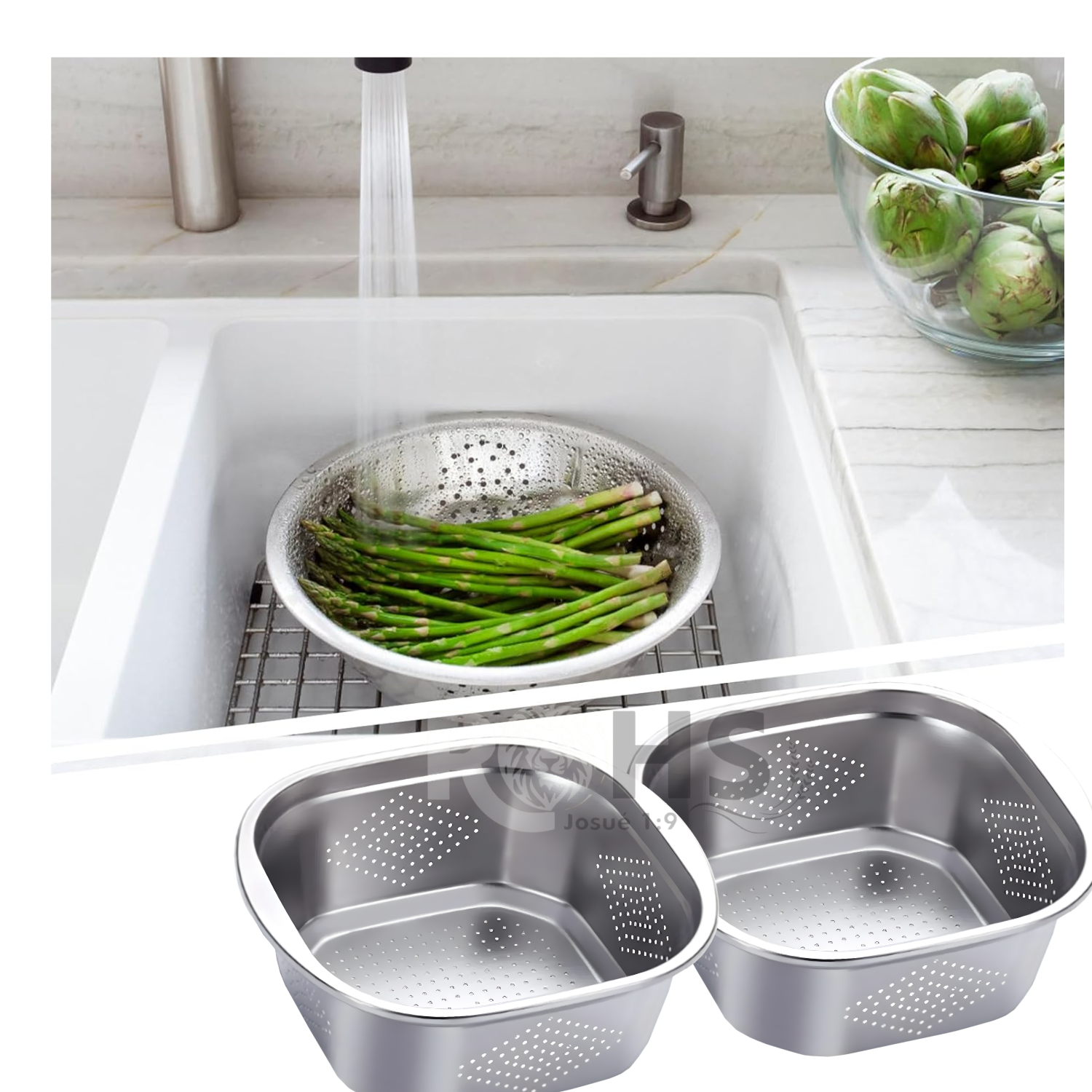 ESCURRIDOR DE ACERO INOXIDABLE 24 CM PACK DE 2 PARA COCINA - 3