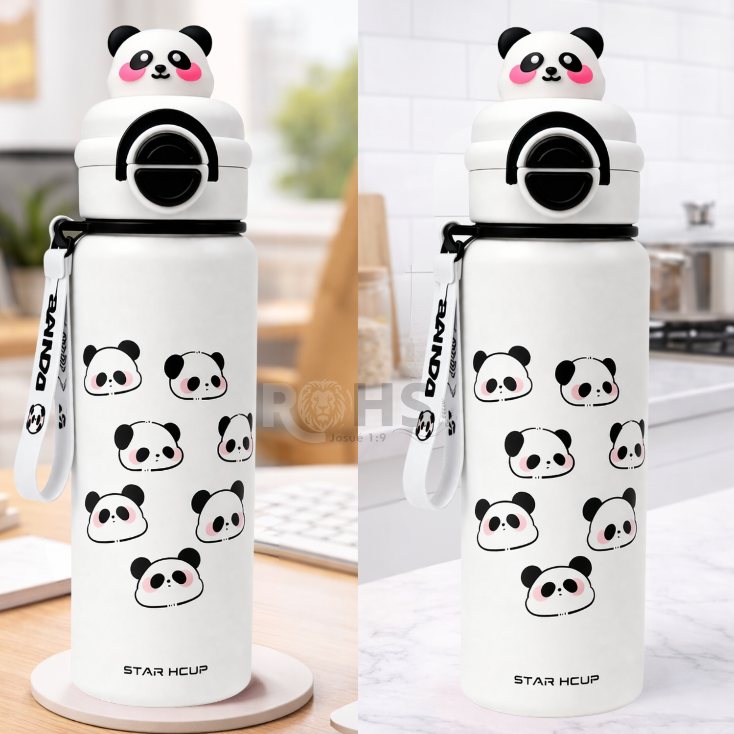 BOTELLA TÉRMICA DE ACERO INOXIDABLE CON SORBETE DISEÑO PANDA BLANCA 25 CM - 4