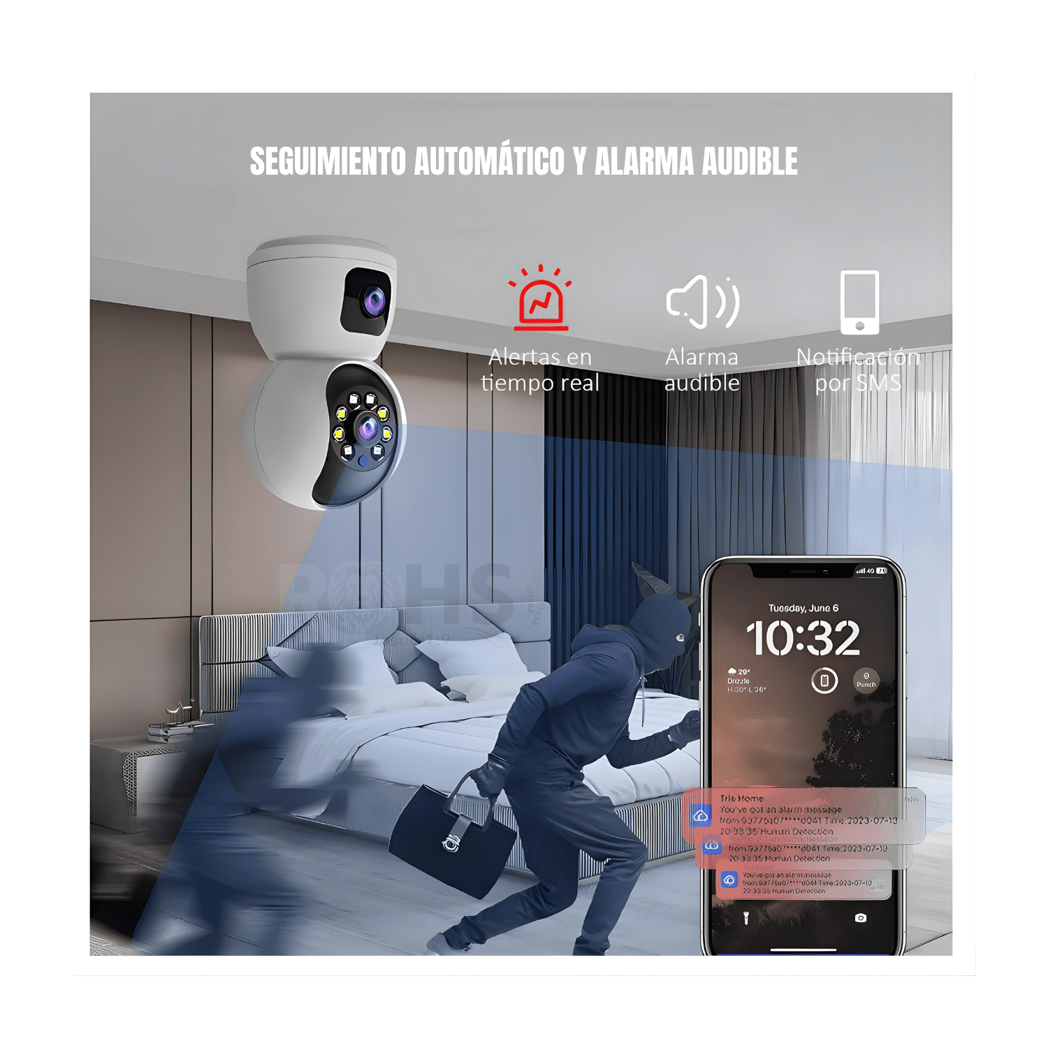 PACK 2 CÁMARAS DE SEGURIDAD WIFI DOBLE LENTE 360° CON VISIÓN NOCTURNA Y MONITOREO REMOTO HOGAR OFICINA - 5