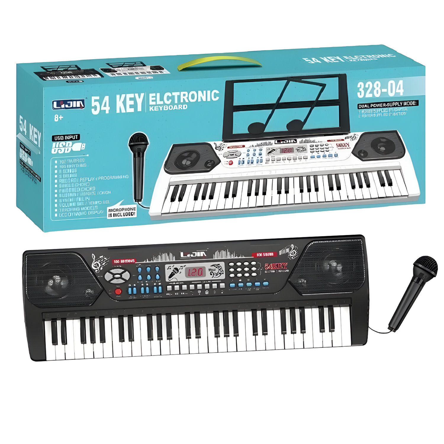 PIANO MUSICAL DE 54 KEYS CON VARIEDAD DE SONIDOS Y MICRÓFONO INCLUIDO - NEGRO - 1