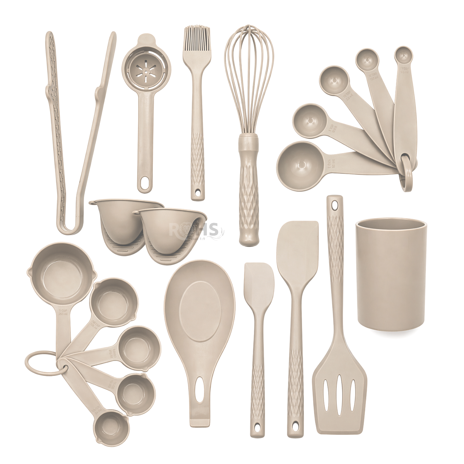 SET DE UTENSILIOS DE COCINA SILICONA 21 PIEZAS CON BASE Y ACCESORIOS RESISTENTE AL CALOR - CAFÉ - 4