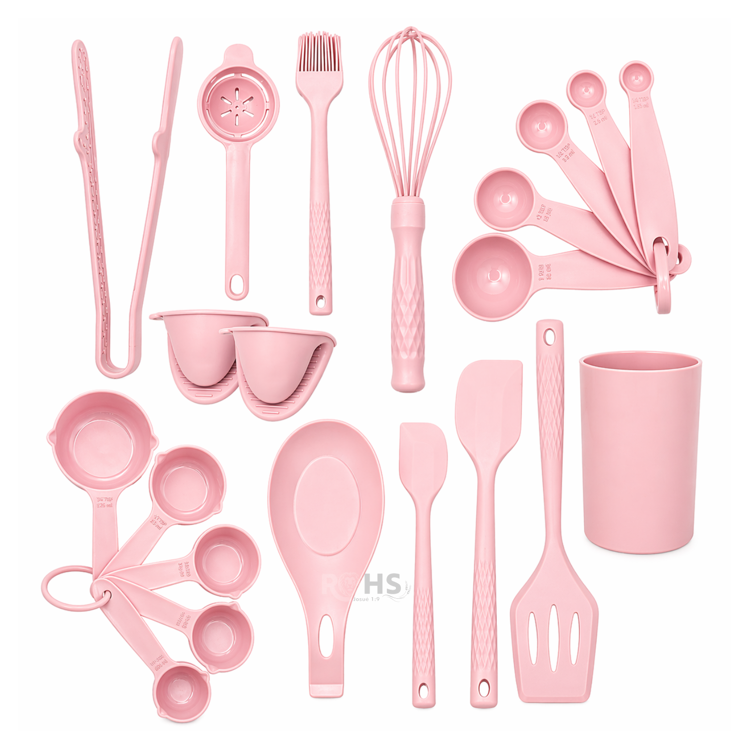 SET DE UTENSILIOS DE COCINA SILICONA 21 PIEZAS CON BASE Y ACCESORIOS RESISTENTE AL CALOR - ROSA - 4