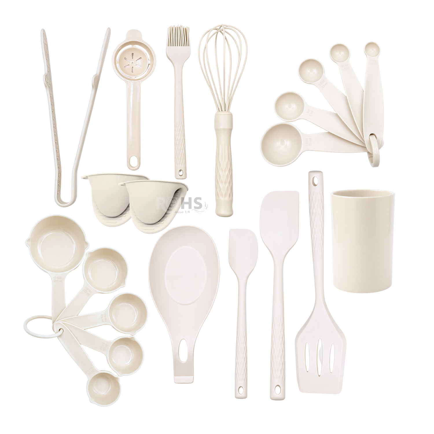 SET DE UTENSILIOS DE COCINA SILICONA 21 PIEZAS CON BASE Y ACCESORIOS RESISTENTE AL CALOR BEIGE - 3