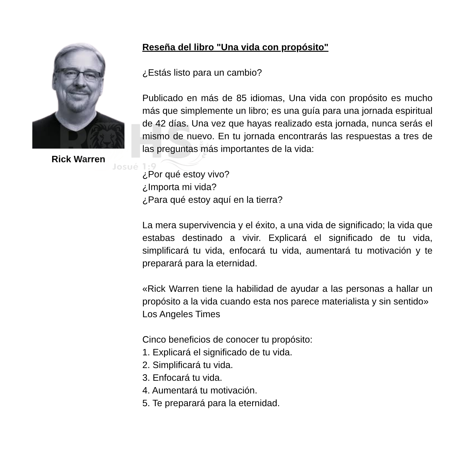 LIBRO DE 40 CAPÍTULOS PARA 40 DÍAS - UNA VIDA CON PROPÓSITO - 2