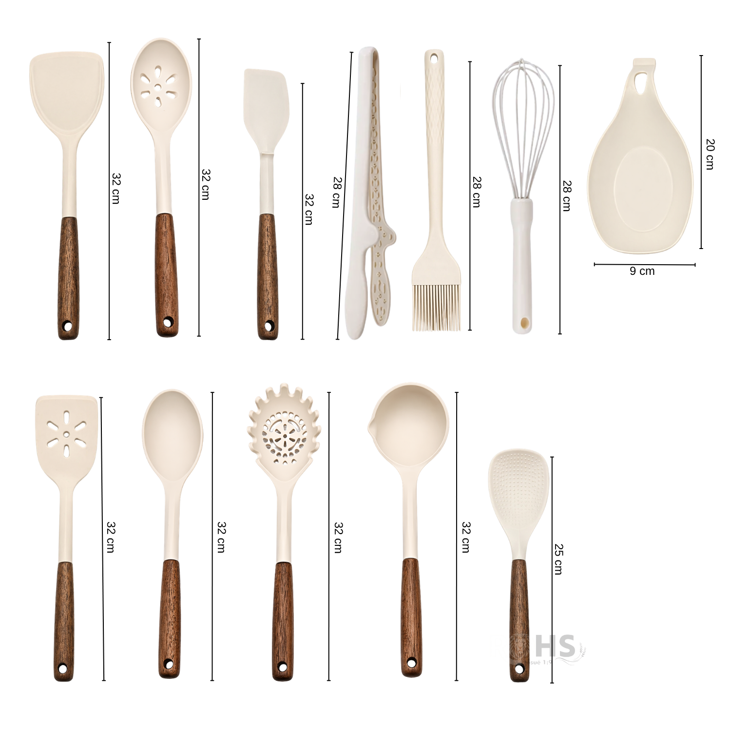 SET DE UTENSILIOS DE COCINA SILICONA 28 PIEZAS CON BASE Y ACCESORIOS RESISTENTE AL CALOR BEIGE - 3
