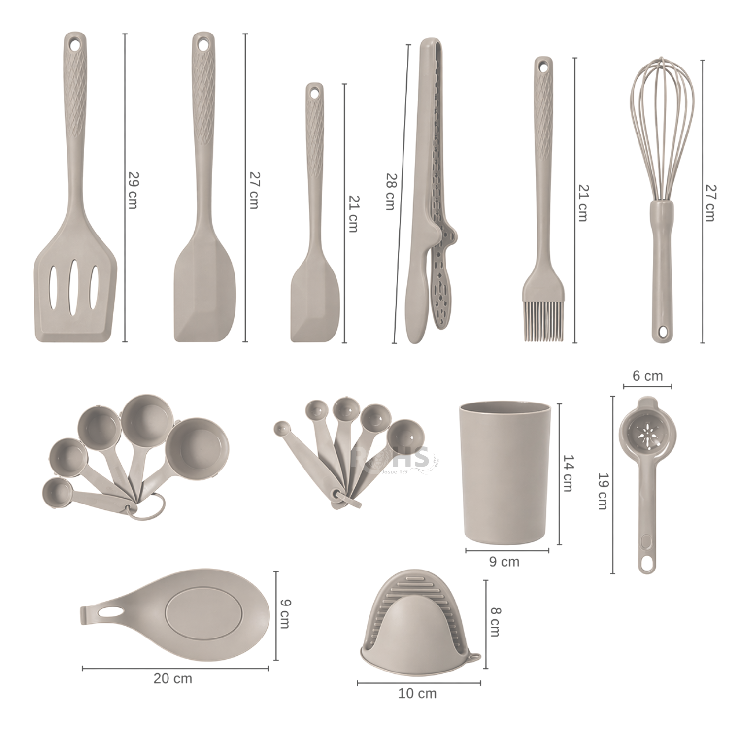SET DE UTENSILIOS DE COCINA SILICONA 21 PIEZAS CON BASE Y ACCESORIOS RESISTENTE AL CALOR - CAFÉ - 2