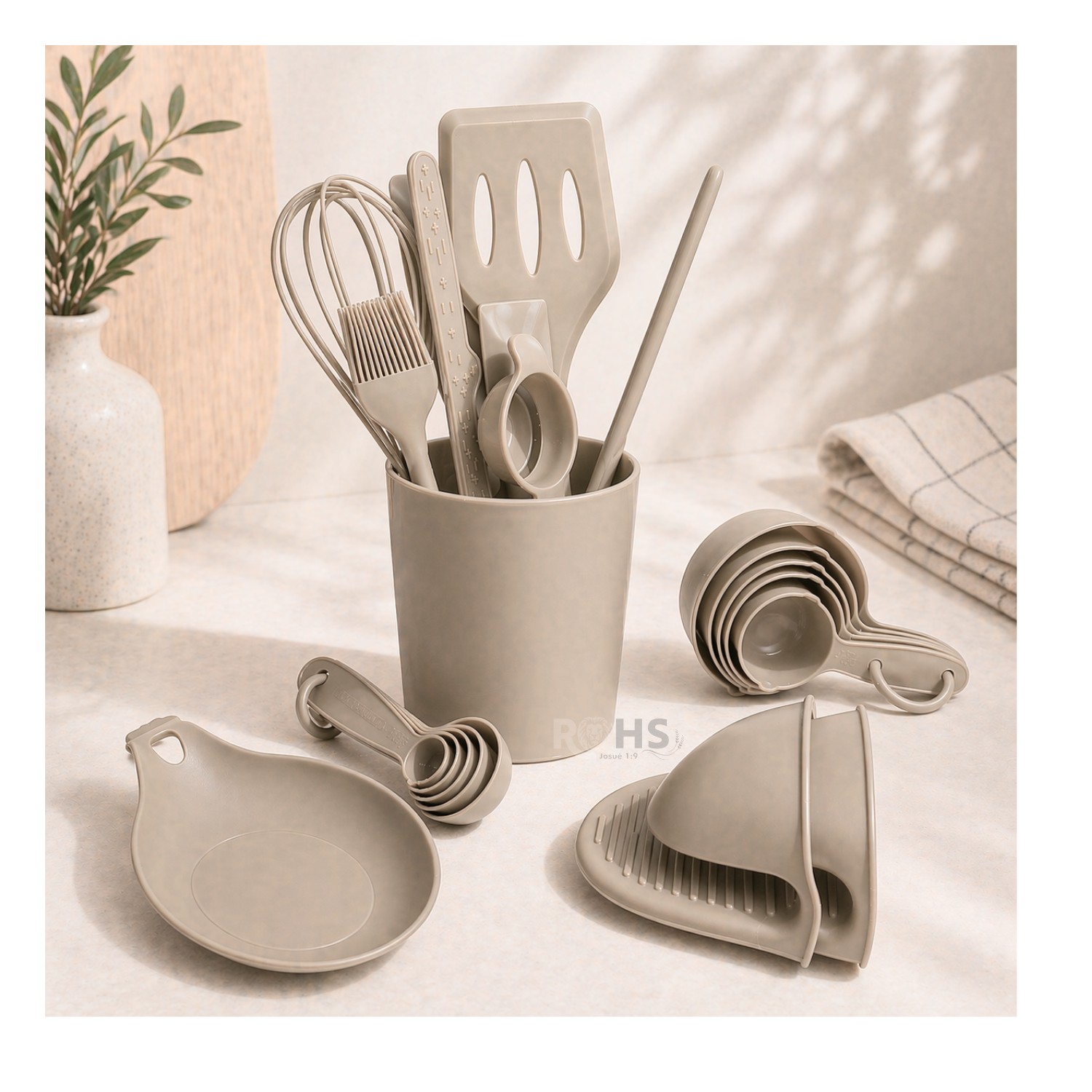 SET DE UTENSILIOS DE COCINA SILICONA 21 PIEZAS CON BASE Y ACCESORIOS RESISTENTE AL CALOR - CAFÉ - 4
