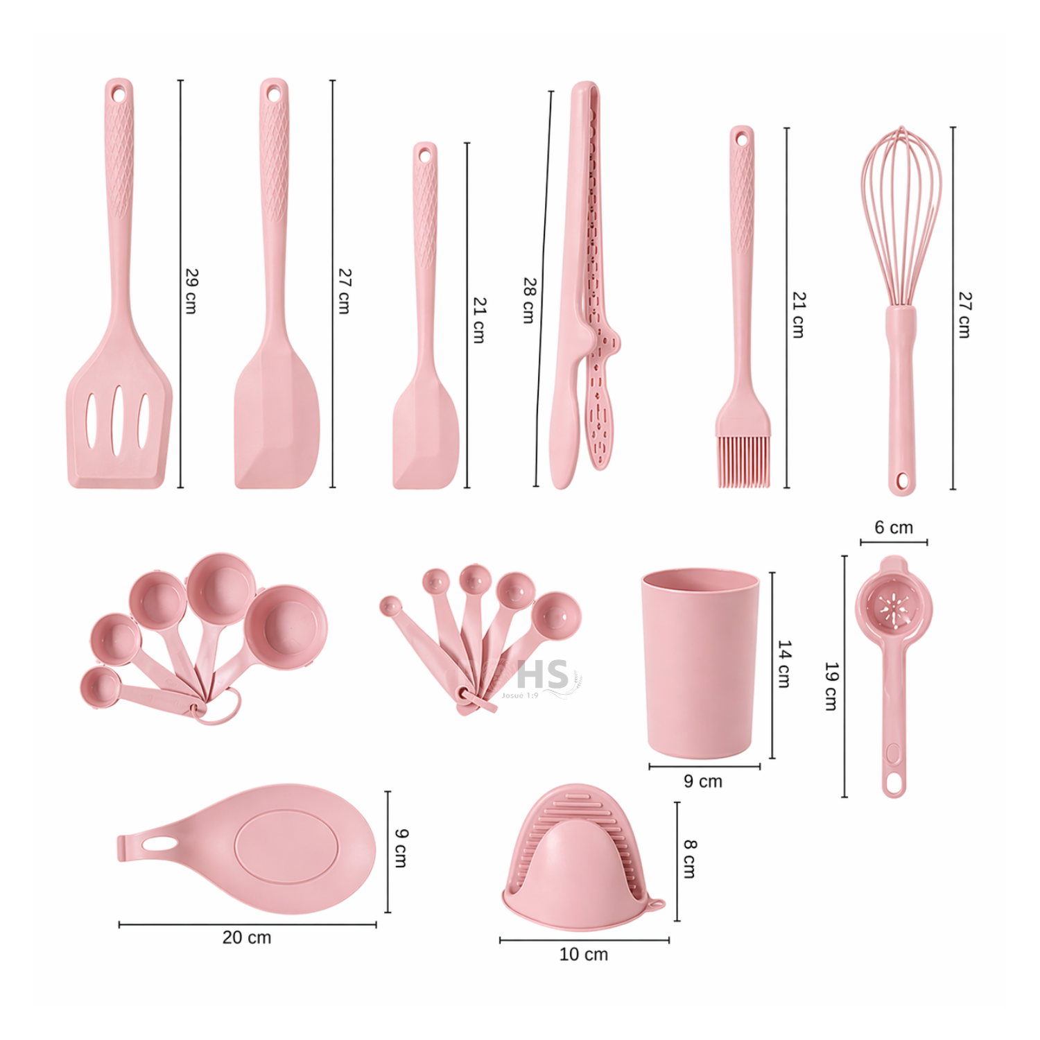 SET DE UTENSILIOS DE COCINA SILICONA 21 PIEZAS CON BASE Y ACCESORIOS RESISTENTE AL CALOR – ROSA - 2