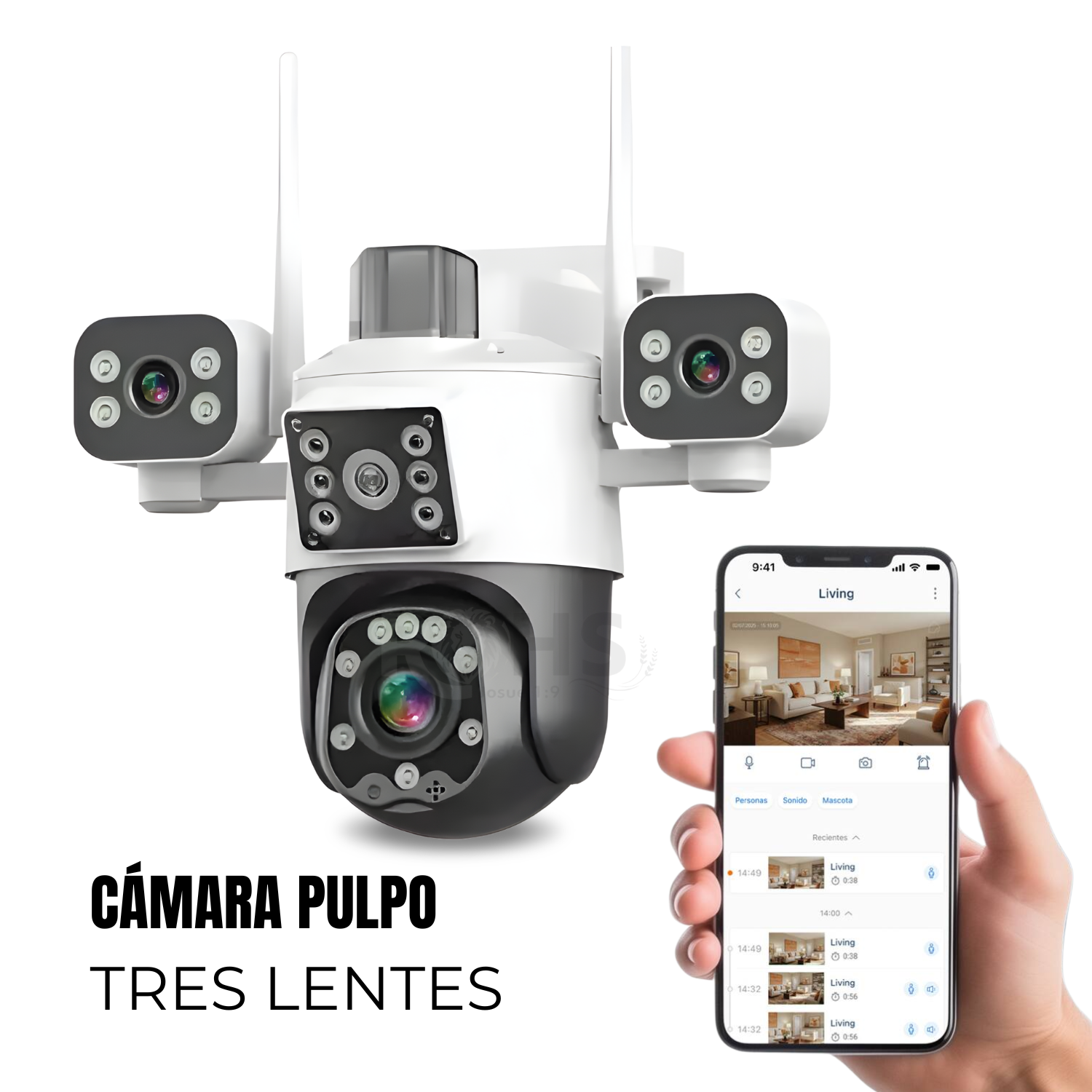 CÁMARA DE SEGURIDAD PULPO WIFI EXTERIOR 3 LENTES 3K CON VISIÓN NOCTURNA 360° - 1