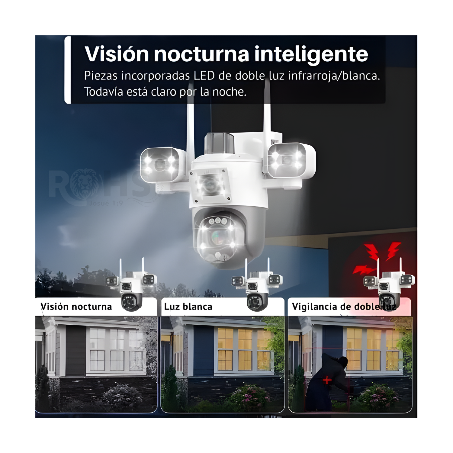CÁMARA DE SEGURIDAD PULPO WIFI EXTERIOR 3 LENTES 3K CON VISIÓN NOCTURNA 360° - 3