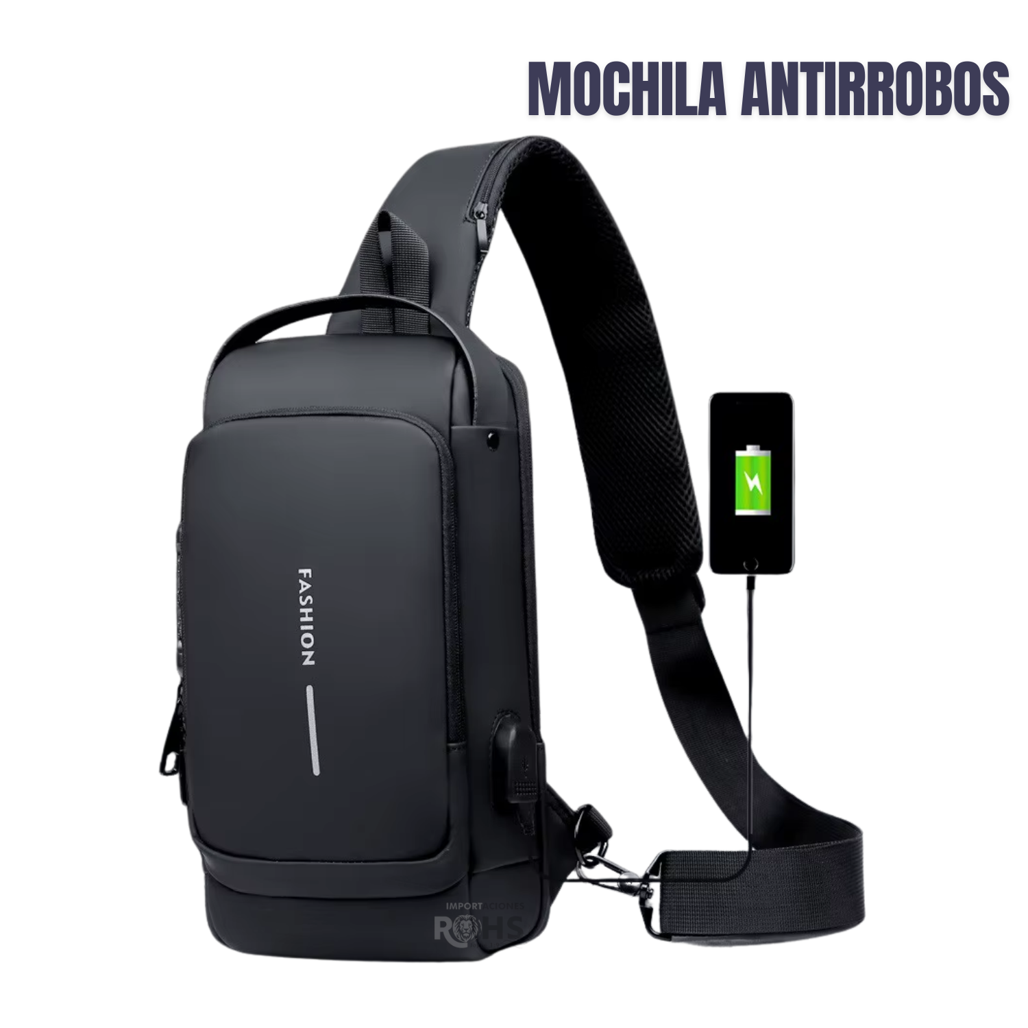 MOCHILA PECHERA ANTIRROBO PARA HOMBRES COLOR NEGRO - 1
