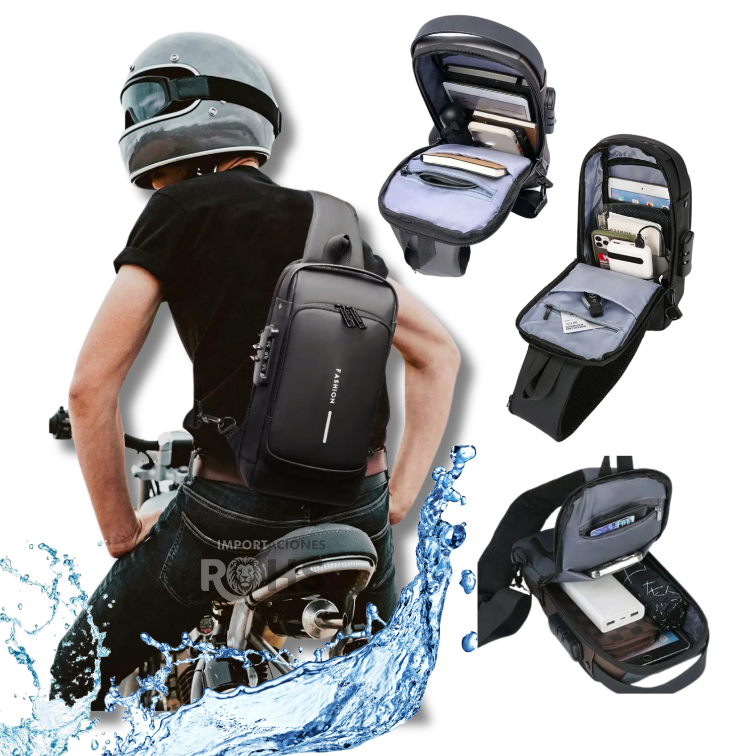 MOCHILA PECHERA ANTIRROBO PARA HOMBRES COLOR NEGRO - 5