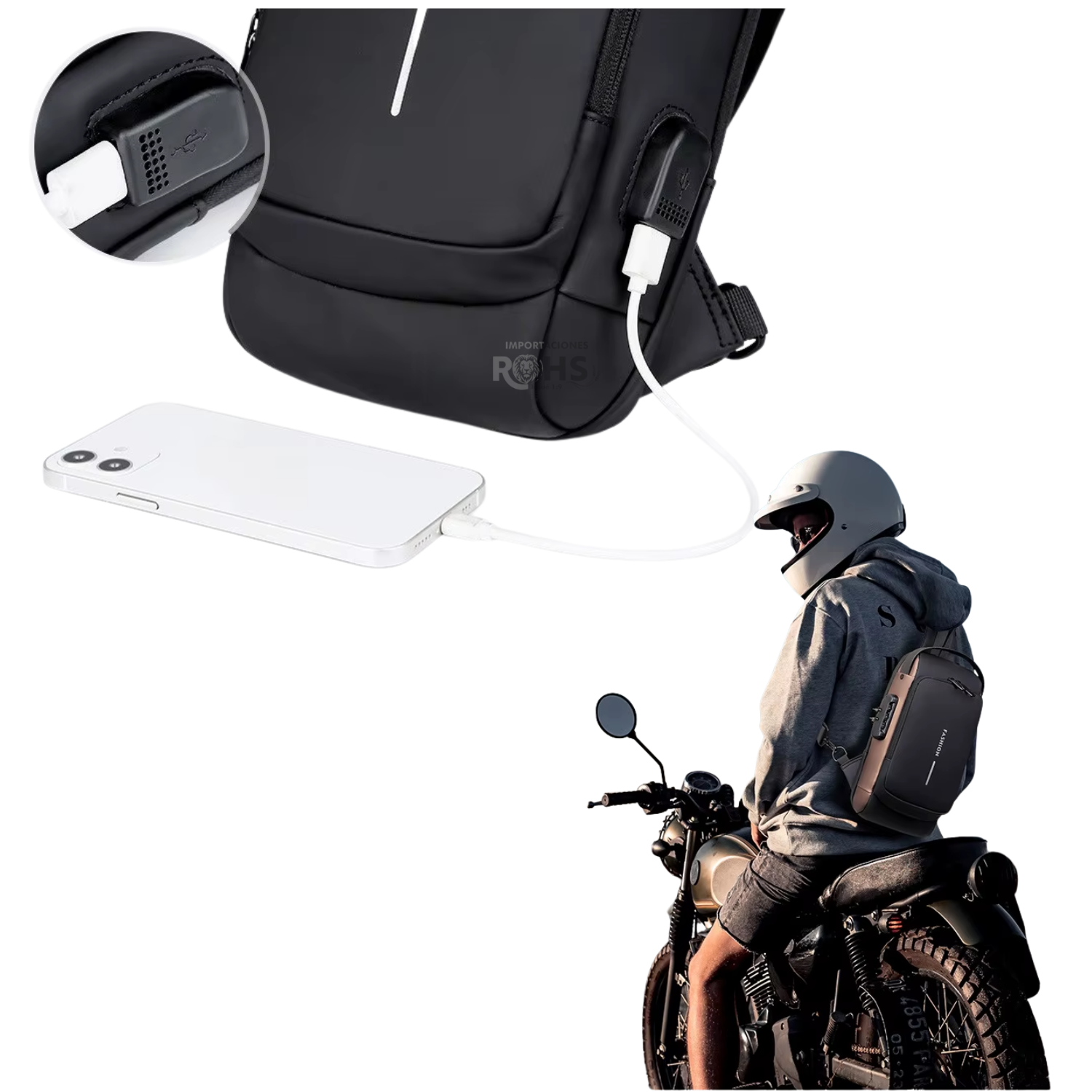 MOCHILA PECHERA ANTIRROBO IMPERMEABLE CON PUERTO USB PARA USO DIARIO - 3