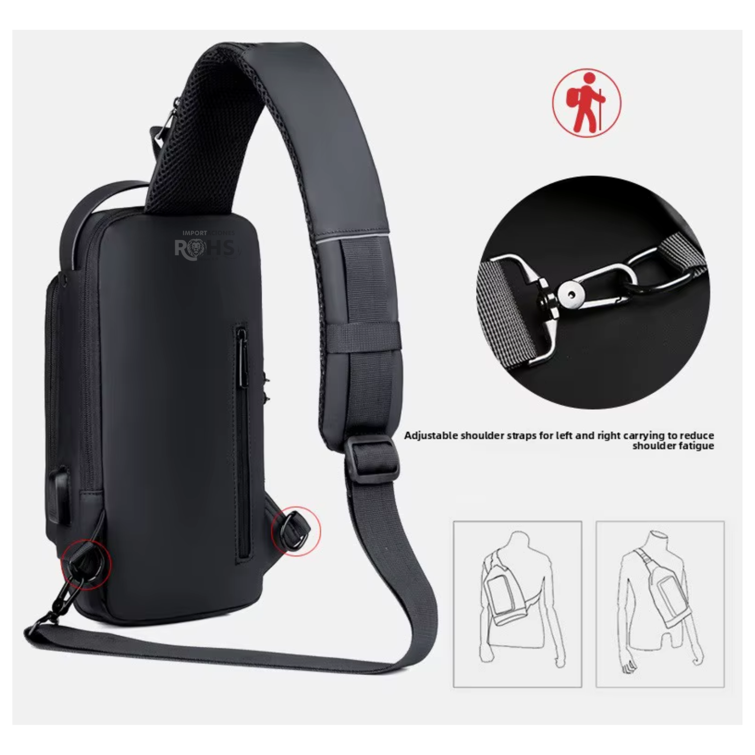 MOCHILA PECHERA ANTIRROBO IMPERMEABLE CON PUERTO USB PARA USO DIARIO - 7