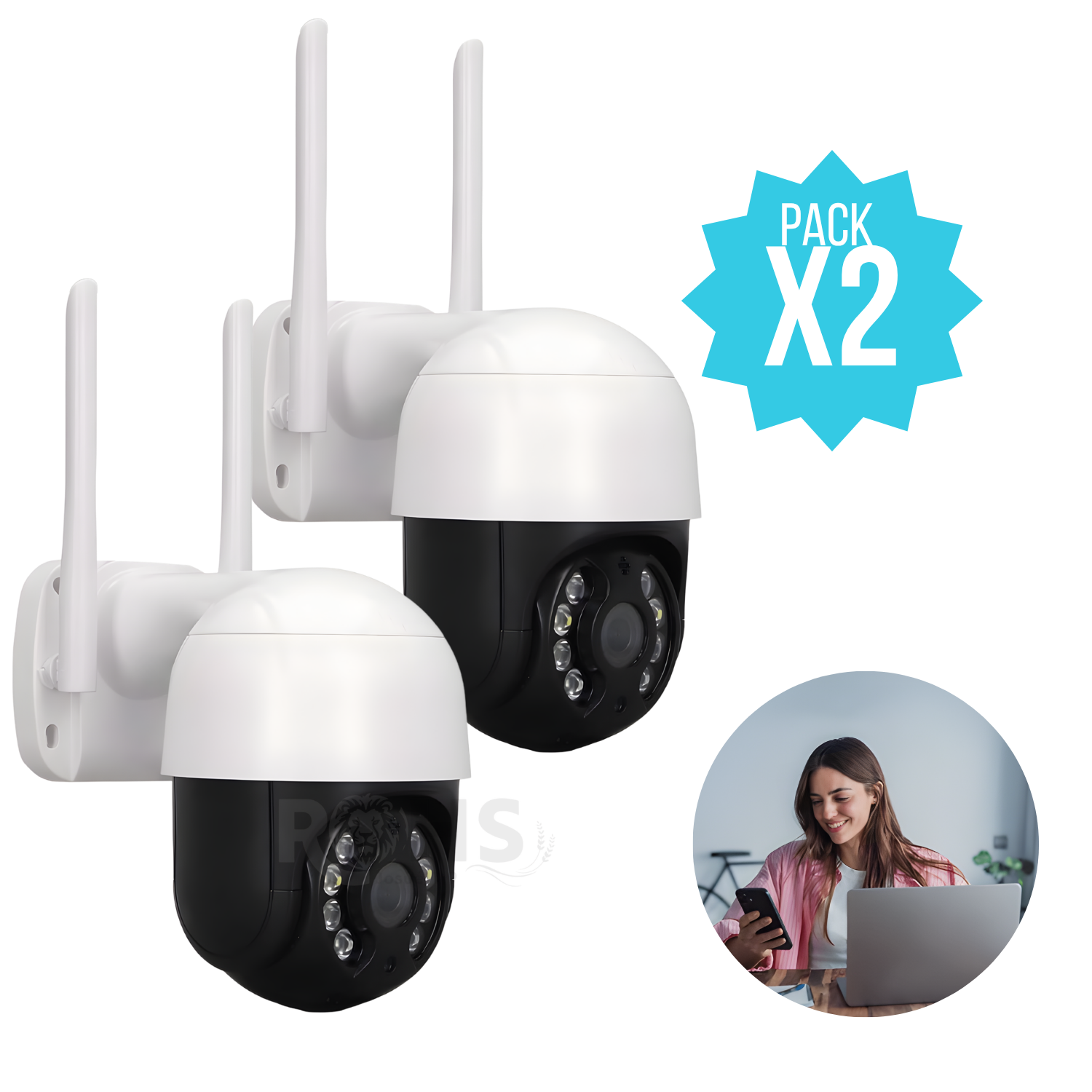 PACK 2 CÁMARAS DE SEGURIDAD WIFI EXTERIOR 360° 1080P CON VISIÓN NOCTURNA AUDIO BIDIRECCIONAL Y DETECCIÓN DE MOVIMIENTO - 1