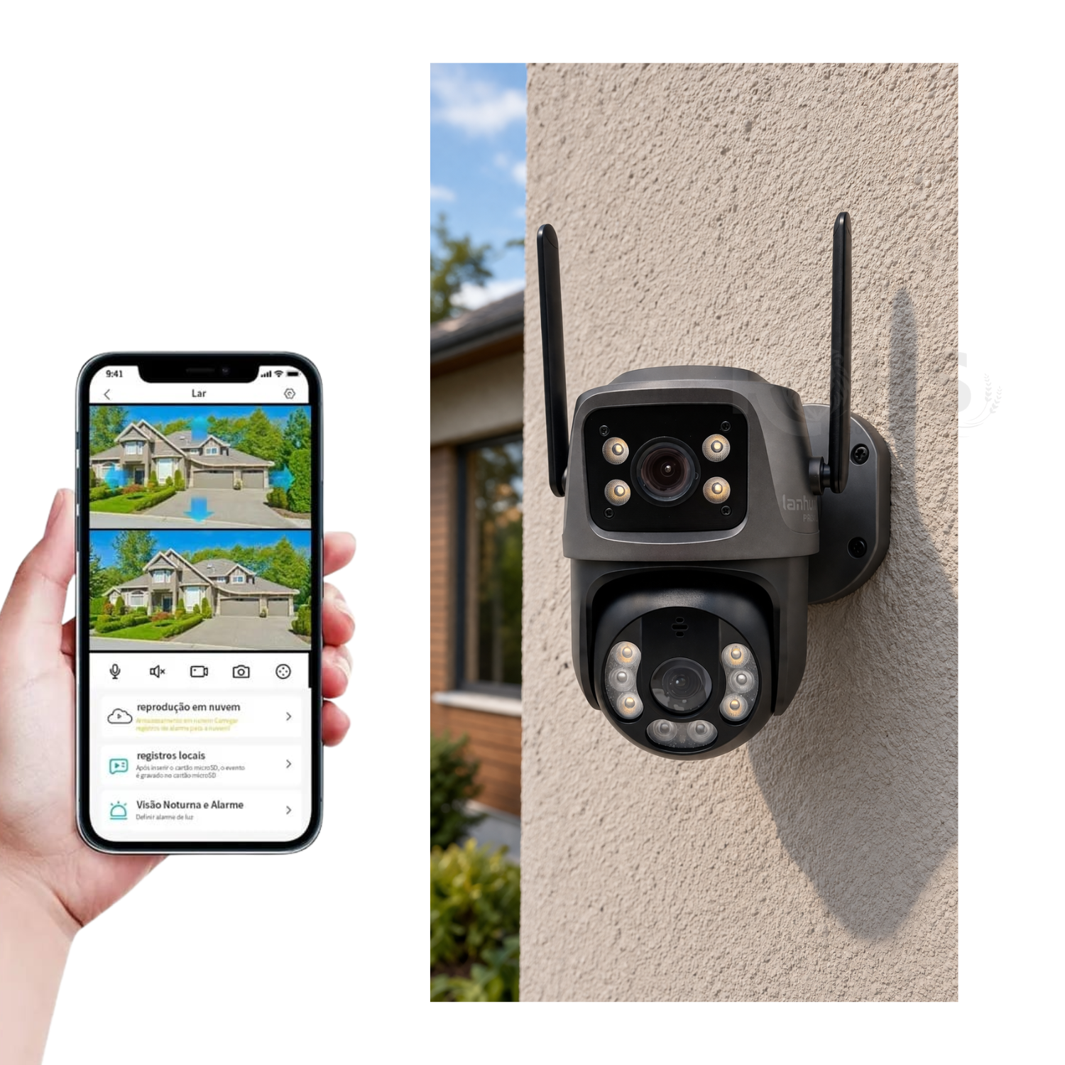 CÁMARA DE SEGURIDAD WIFI EXTERIOR 2 LENTES CON ZOOM 8X Y MONITOREO REMOTO 360° - 1
