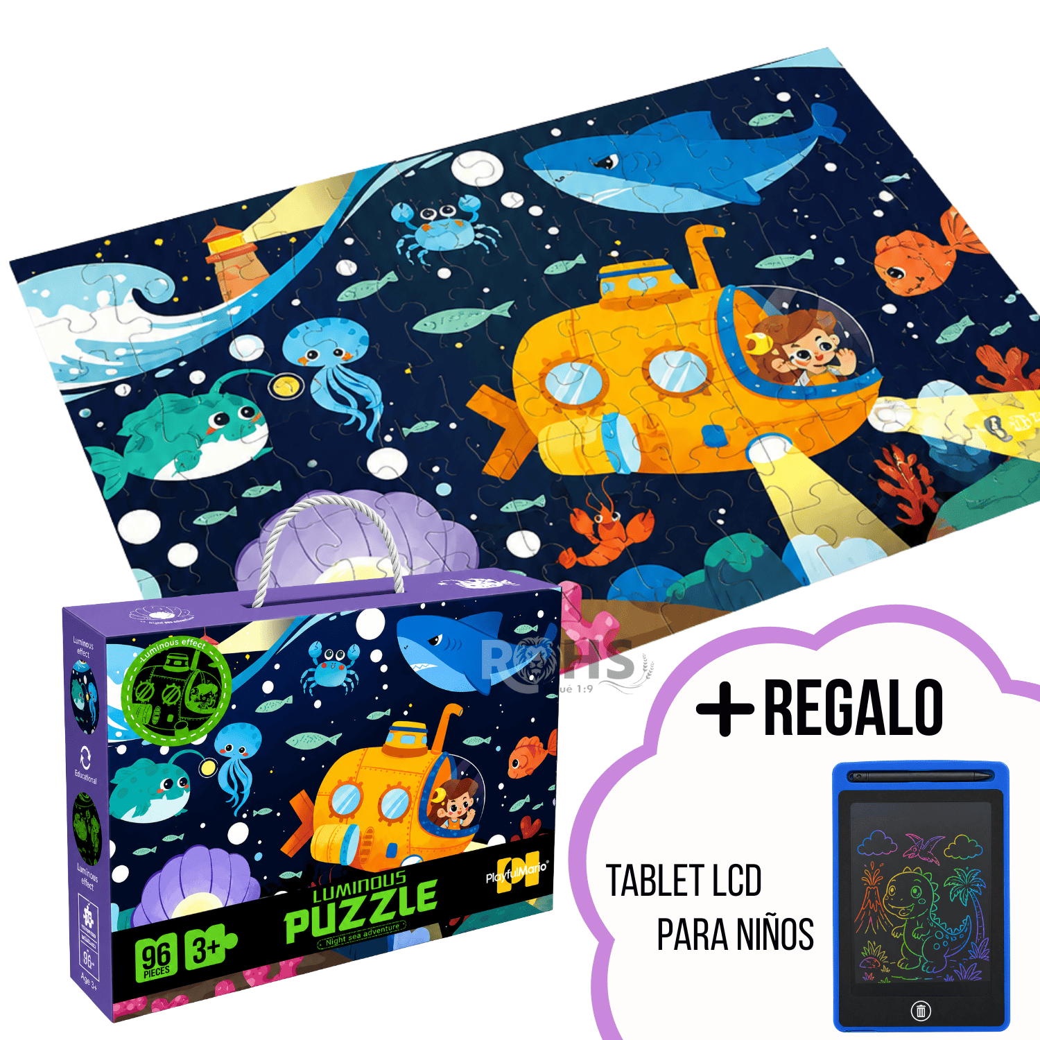 ROMPECABEZAS LUMINOSO MORADO INFANTIL 96 PIEZAS BRILLA EN LA OSCURIDAD PUZZLE EDUCATIVO NIÑOS + Regalo - 1