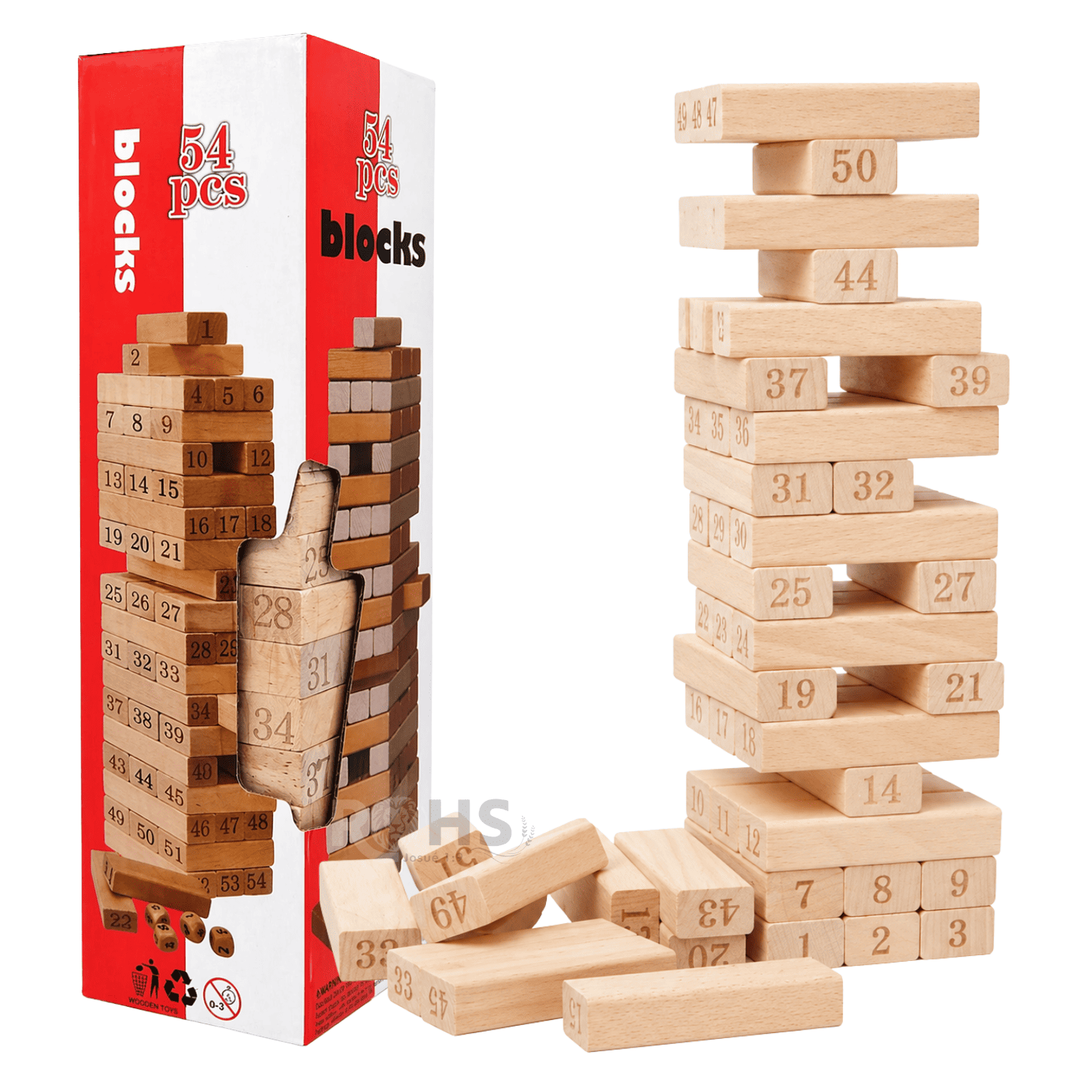 PACK X2 JUEGO DE BLOQUES TIPO JENGA DE MADERA NUMERADO 54 PIEZAS CON DADOS EDUCATIVO - 9
