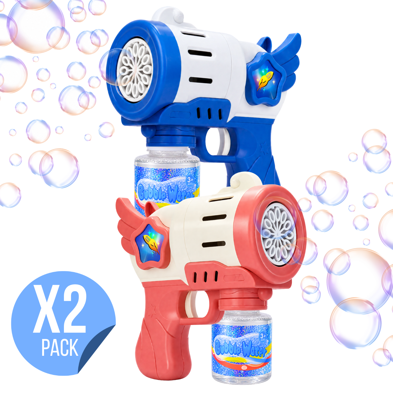 PACK X2 PISTOLAS DE BURBUJAS AZUL AUTOMÁTICA INCLUYE LÍQUIDO JUGUETE INFANTIL - 1
