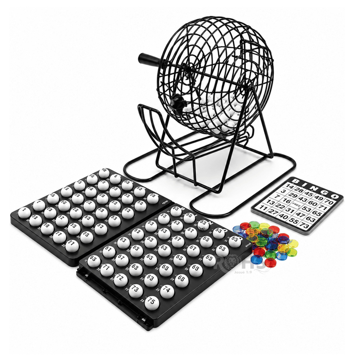 JUEGO DE BINGO COMPLETO CON TÓMBOLA METÁLICA BOLAS NUMERADAS Y TABLEROS - 1