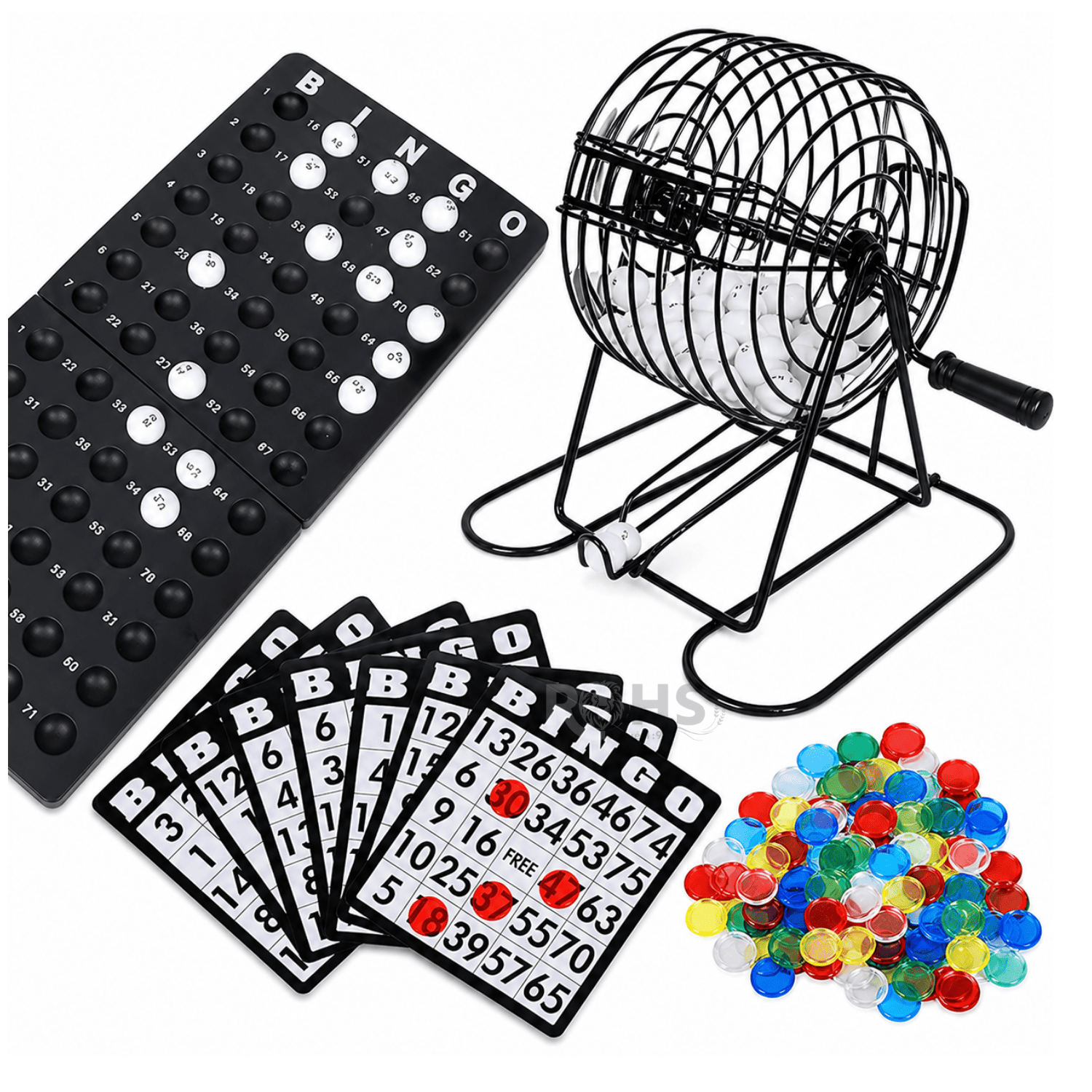 JUEGO DE BINGO COMPLETO CON TÓMBOLA METÁLICA BOLAS NUMERADAS Y TABLEROS - 4