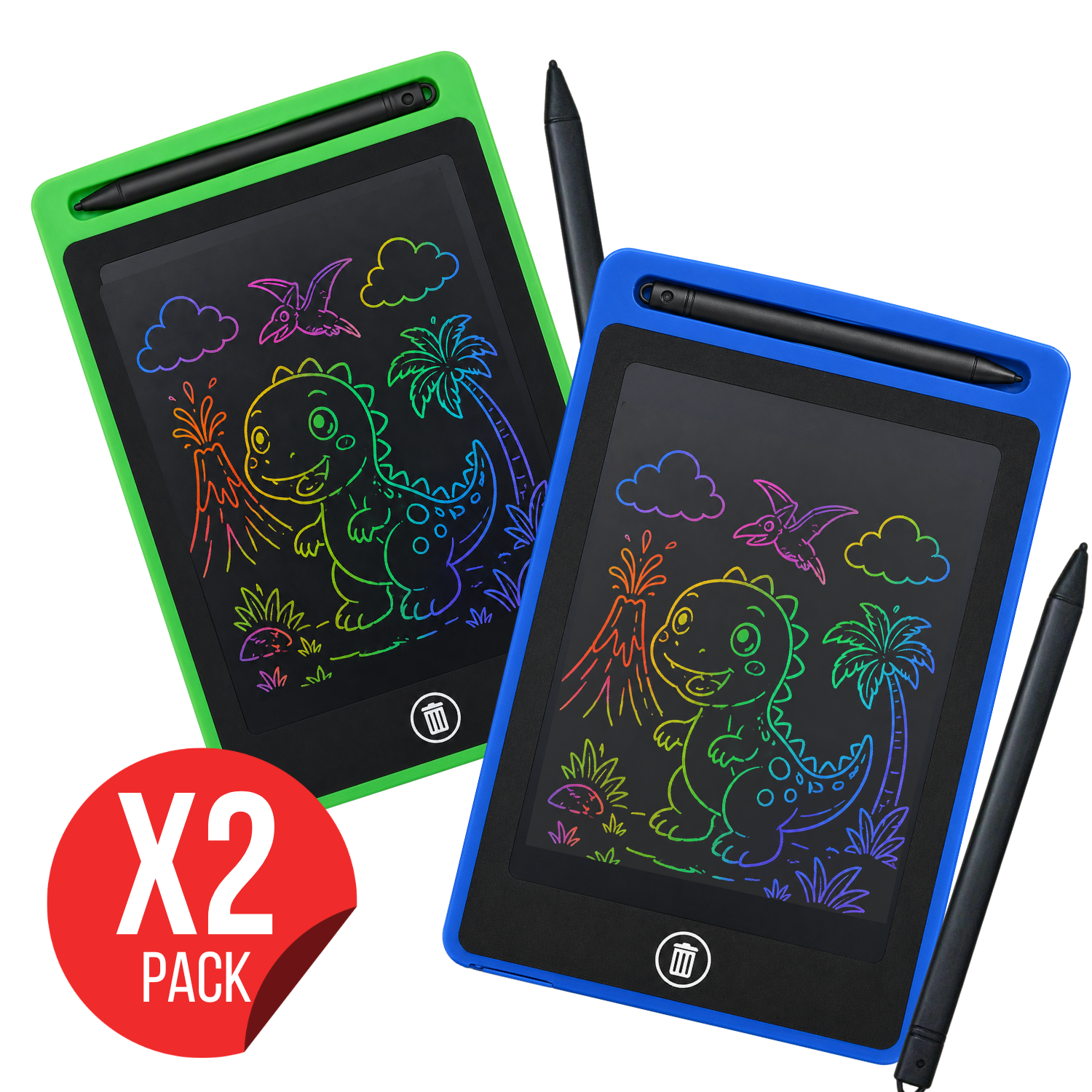 PACK X2 TABLETS LCD VERDE Y AZUL 8.5 PARA DIBUJAR NIÑOS PIZARRA DIGITAL REUTILIZABLE CON LÁPIZ ESCRITURA SIN PAPEL - 1