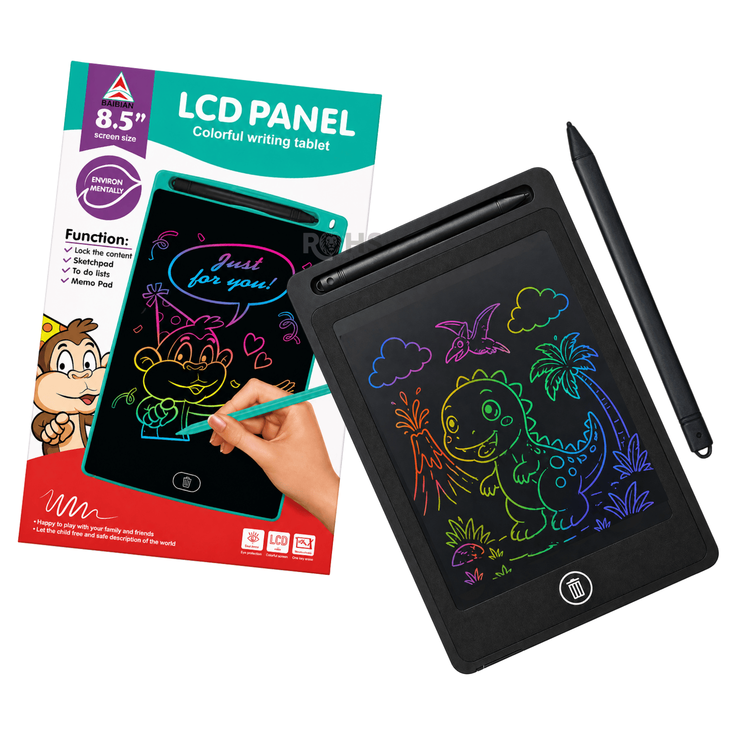 PACK X2 TABLETS LCD VERDE Y AZUL 8.5 PARA DIBUJAR NIÑOS PIZARRA DIGITAL REUTILIZABLE CON LÁPIZ ESCRITURA SIN PAPEL - 3