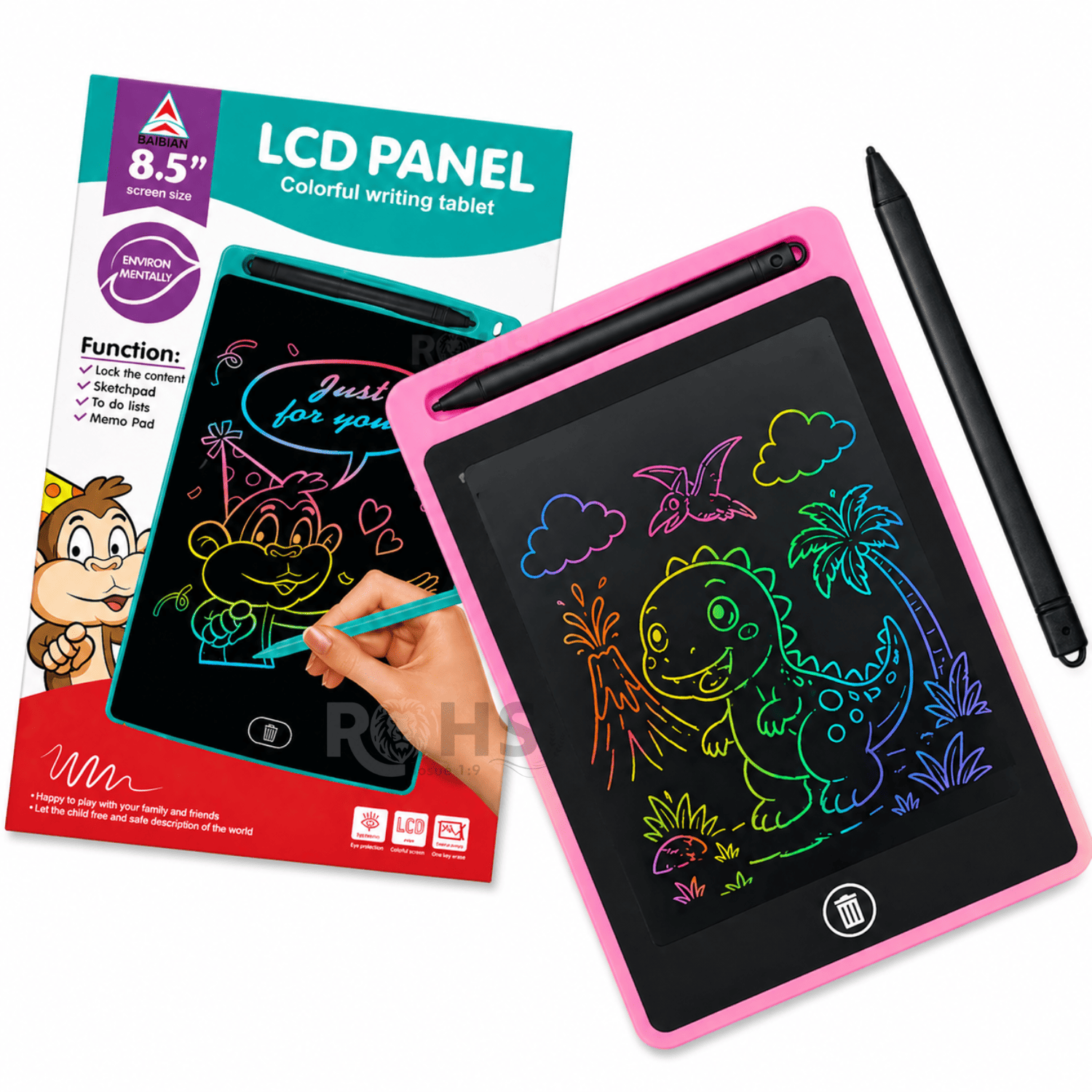 PACK X2 TABLETS LCD ROSA Y AZUL 8.5 PARA DIBUJAR NIÑOS PIZARRA DIGITAL REUTILIZABLE CON LÁPIZ ESCRITURA SIN PAPEL - 3