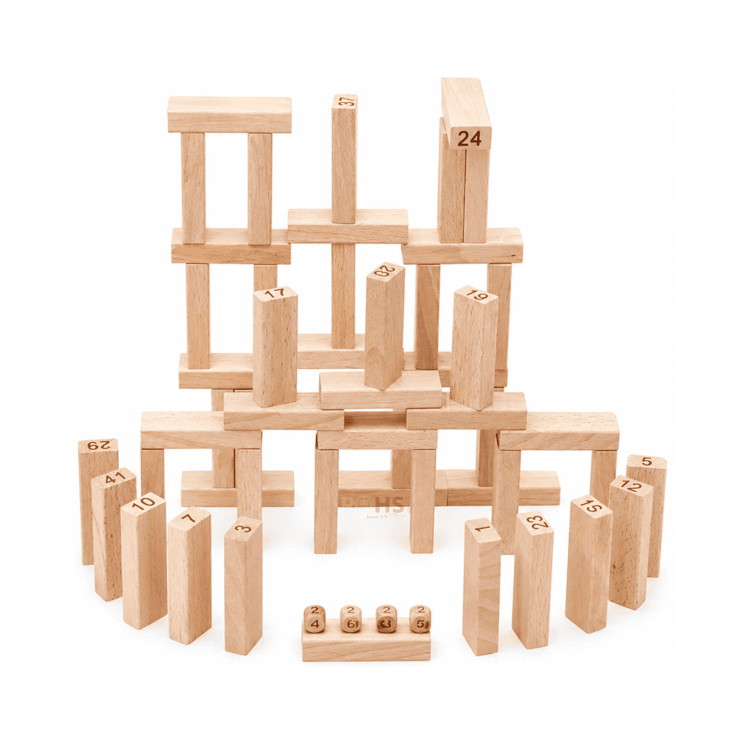 JUEGO DE BLOQUES TIPO JENGA DE MADERA NUMERADO 54 PIEZAS CON DADOS EDUCATIVO - 2