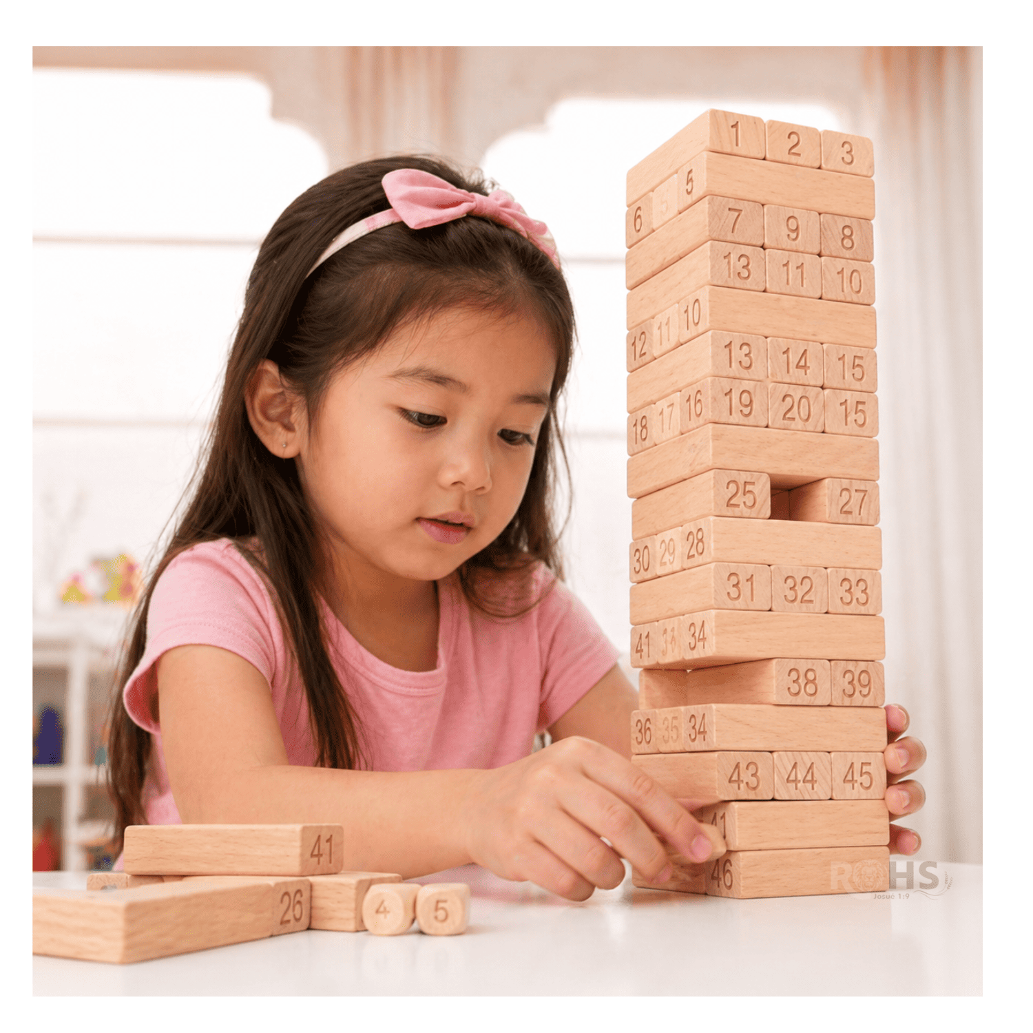 JUEGO DE BLOQUES TIPO JENGA DE MADERA NUMERADO 54 PIEZAS CON DADOS EDUCATIVO - 4