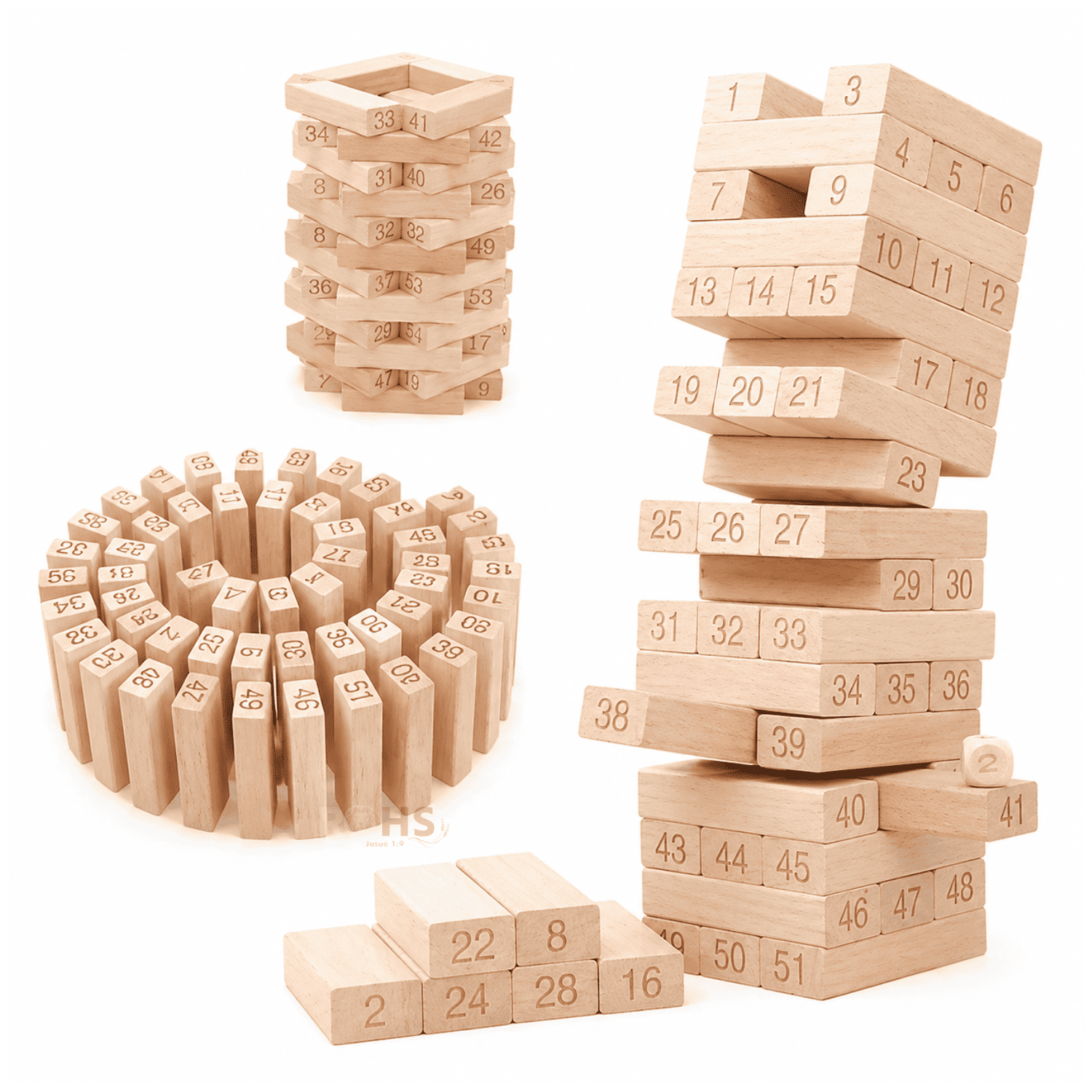 JUEGO DE BLOQUES TIPO JENGA DE MADERA NUMERADO 54 PIEZAS CON DADOS EDUCATIVO - 5