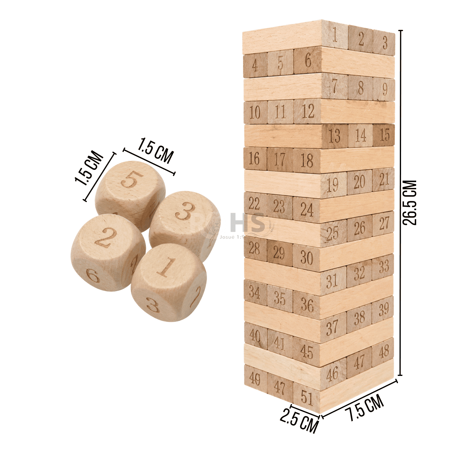 JUEGO DE BLOQUES TIPO JENGA DE MADERA NUMERADO 54 PIEZAS CON DADOS EDUCATIVO - 7